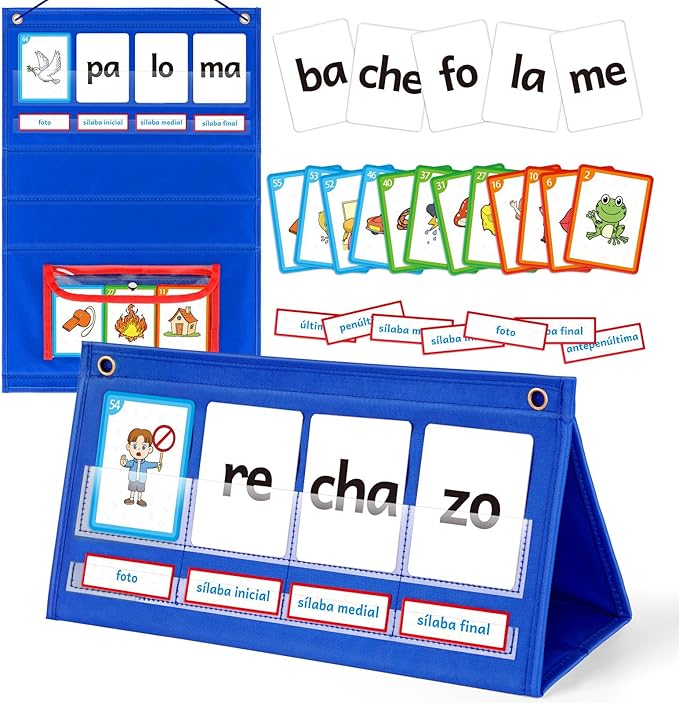 Torlam Spanish Learning Word Building Pocket Chart for Kids, Spanish Vocabulary Games Toddler Flash Cards Sight Words Flashcards Languages Spelling Reading Phonics Games for Kindergarten Preschool