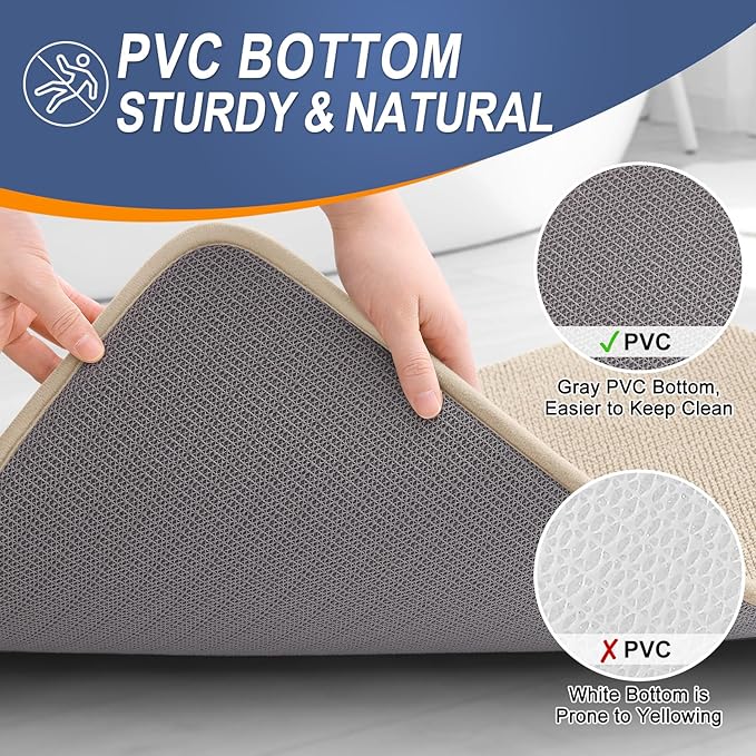OLANLY Thick Memory Foam Bath Mat Rug 50x30, Extra Soft Absorbent Bathroom Rug, Quick Dry Bath Mats, Non-Slip, Machine Washable Carpet for Bathroom, Tub and Shower, Home Decor Accessories, Beige