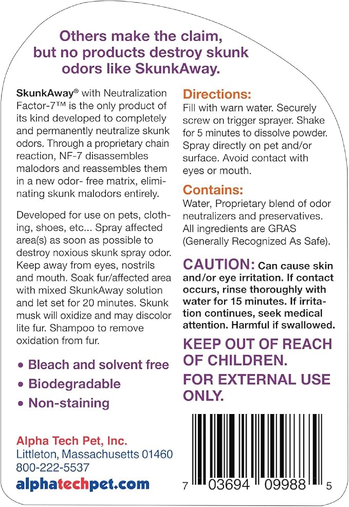 SkunkAway Skunk Odor Remover - Skunk Odor Eliminator for Pets, Fabrics, Carpets, and Surfaces - Easy to Use Pet Spray Bottle 16 Oz. by Alpha Tech Pet