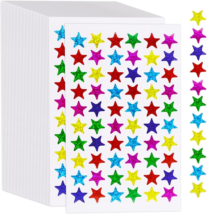 2400 PCS Laser Shiny Sparkle Star Stickers, Water/Tear Resistant Self Adhesive Star Stickers in 6 Colors Reward Behavior Chart Labels for Kids Students Teachers Supplies (Each Measures 0.5”)