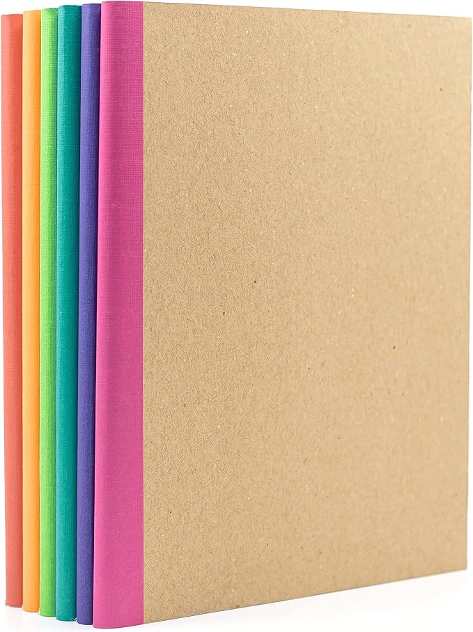 PAPERAGE 6-Pack Composition Notebook Journals, 120 Pages, Kraft Cover with Rainbow Spines, College Ruled Lined Paper, Small Size (8 in x 5.75 in) – for Home, Office or School Supplies