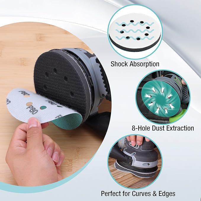 WORKPRO 150-piece 5 Inch Sanding Discs Set and 3 Foam Buffer Pads & 3 Grit Sandpaper