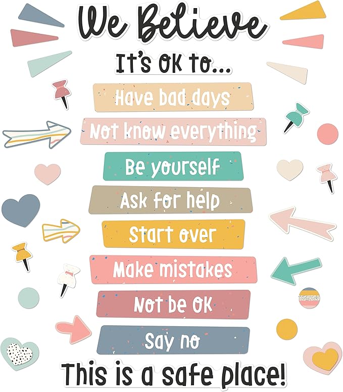 Carson Dellosa Education We Belong 82-Piece Motivational Bulletin Board Set, Motivational Bulletin Board Decorations with Boho Hearts & Dots, Positive & Inspirational Wall Decor, Boho Classroom Décor