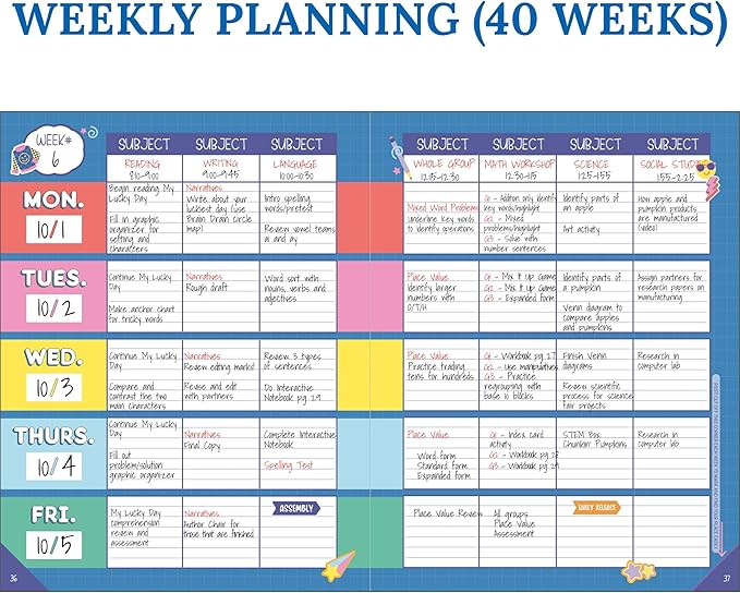 Carson Dellosa We Stick Together Teacher Planner 2025-2026, Undated 8" x 11" Lesson Plan Book With Retro Stickers, Class Schedule, Weekly Calendar, Homeschool and School Supplies, Classroom Must Haves