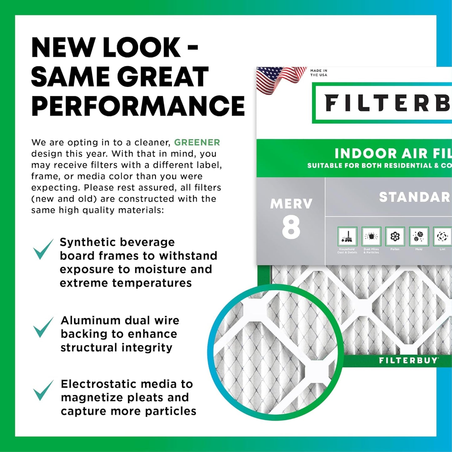 Filterbuy 18x24x1 Air Filter MERV 8 (MPR 700) Dust Defense Replacement (6-Pack), Electrostatic Pleated HVAC AC Furnace Filters, Made in USA (Actual Size: 17.38 x 23.38 x 0.75)