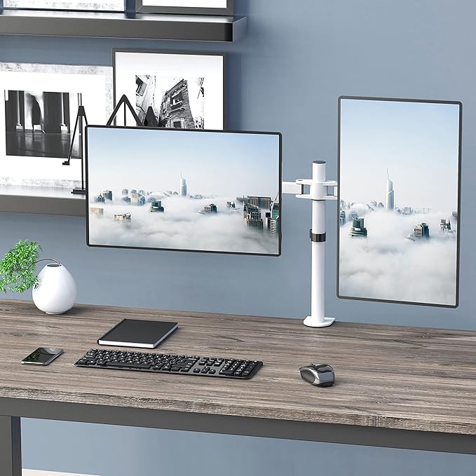 Mount Stand Fits 2 Screens up to 27 inch, 22 lbs. Weight Capacity per Arm (M002-W), White