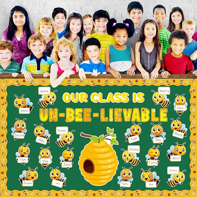 gisgfim Bee Bulletin Board Decoration Set Spring Summer Bee Sunflowers Borders Cutouts Decor for School Classroom Teacher Students Door Welcome Bulletin Board Craft Wall(Our Class is UN-BEE-LIEVABLE)