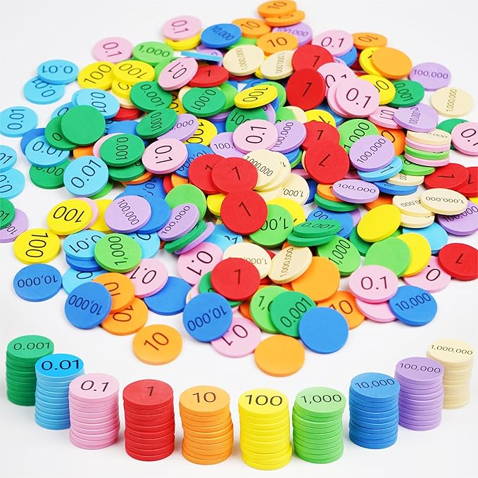 Hebayy 250 PCS EVA Place Value Disks, 10 Values Counting Chips Color-Coded Soft Place Value Chips Decimals to Whole Numbers Counting Chips Early Math Learning for Elementary School