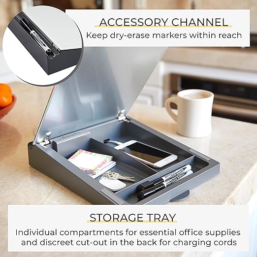 ECR4Kids MessageStor Dry-Erase Glass Board Memo Station, Desk Organizer, White Brick