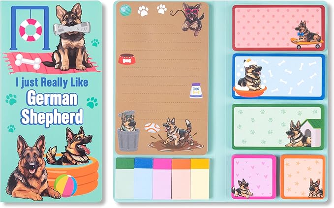 B1ykin Cute Sticky Notes Set - I Just Really Like German Shepherd Self-Stick Notes Pad, 550 Sheets Writing Memo Pages Sticky Notepad for Teacher Appreciation Gift School Office (German Shepherd)