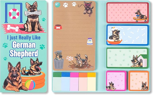 B1ykin Cute Sticky Notes Set - I Just Really Like German Shepherd Self-Stick Notes Pad, 550 Sheets Writing Memo Pages Sticky Notepad for Teacher Appreciation Gift School Office (German Shepherd)