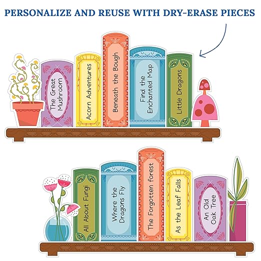 Carson Dellosa What are You Reading 68-Piece Prepunched Bulletin Board Set, Dry-Erase Book Accents, Highlight Classroom Reads, Fairy Tale Forest Theme Decorations for Homeschool and Classroom Decor