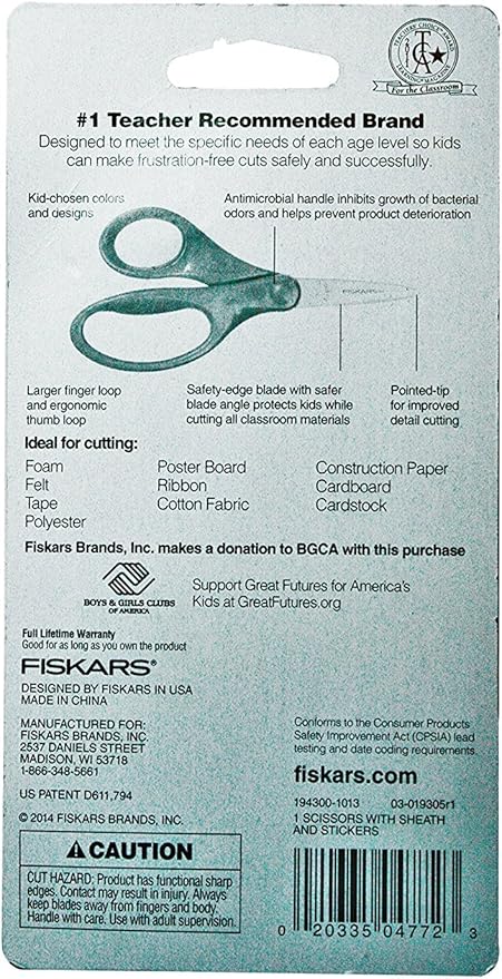 Fiskars Pink 5 Pointed Tip Kids Scissors