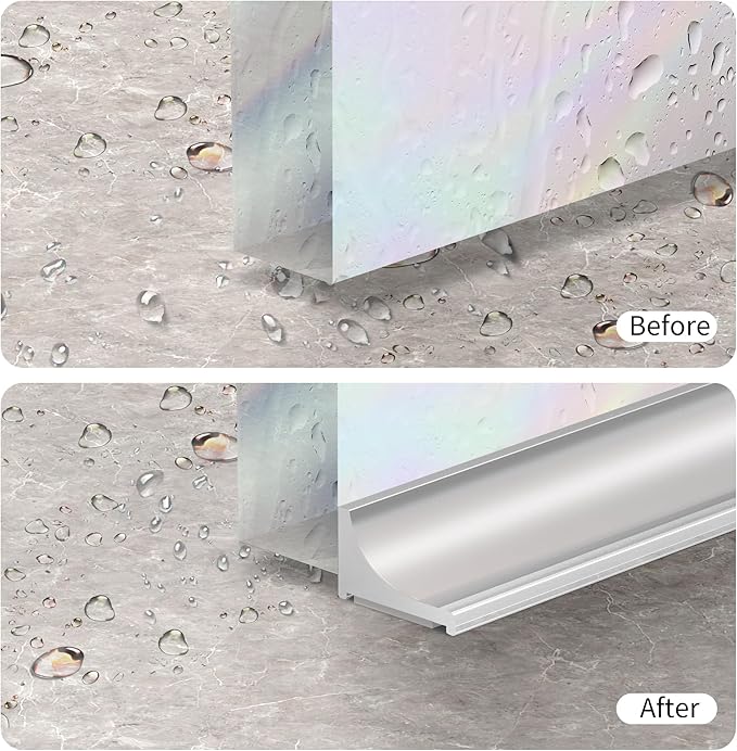 67Inch Shower Threshold Water Dam, Self-Adhesive Silicone Shower Barrier Water Stopper Shower Door Bottom Seal Strip Shower Splash Guard for Bathroom Kitchen Bathtub