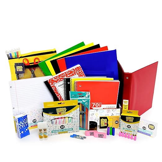 Elementary School Essentials Bundle | 1 Box - 91 Pieces per Box | School Supply Boxes - Back to School Essentials | Includes Binders, Folers, Notebooks, Filler Paper, Pencils, Notecards, Pens, & More