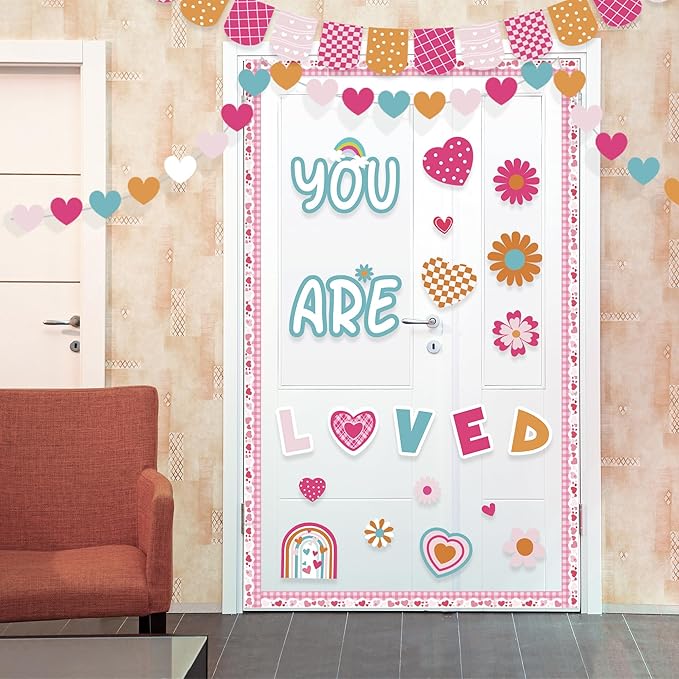 Valentine's Day Bulletin Board Set Valentines Classroom Decoration You are Loved Bulletin Board Borders Valentine's Day Loved Cutouts for Holiday School Office Chalkboard Wall Door Decor Supplies