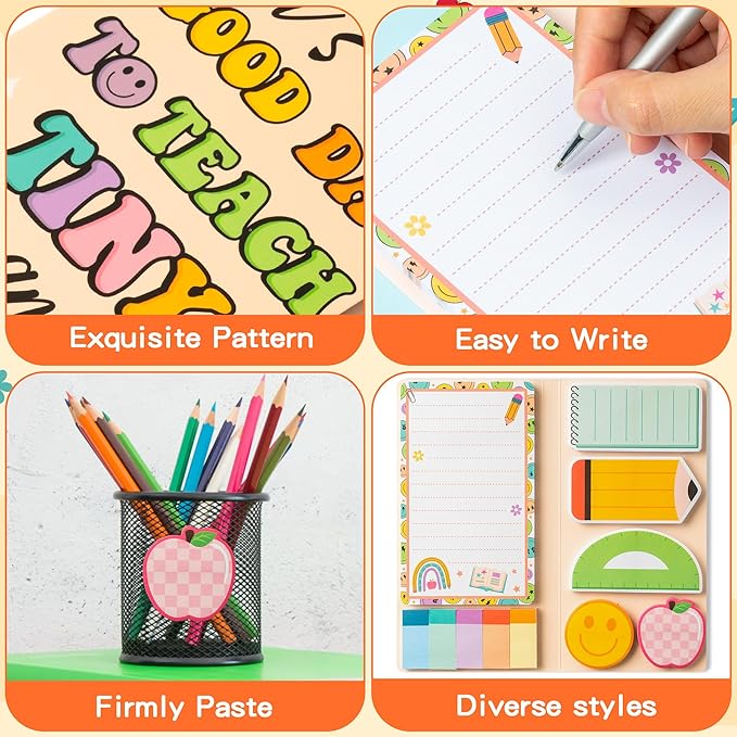 B1ykin Cute Sticky Notes Set - A Good Day to Teach Tiny Humans Self-Stick Notes Pad, 550 Sheets Writing Memo Pages Sticky Notepad for Teacher Appreciation Gifts, School Office Supplies (Retro Teacher)