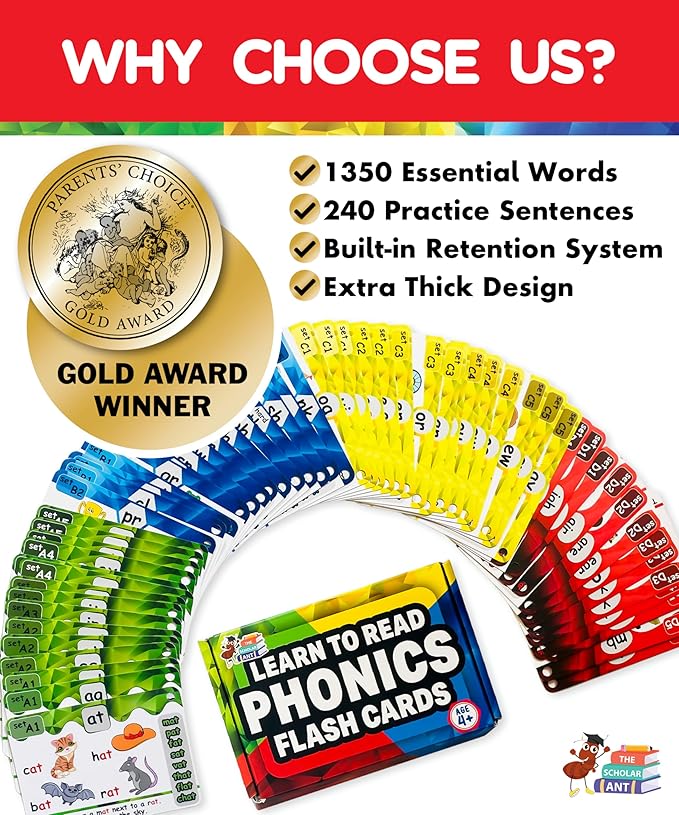 Phonics Flash Cards with Proven Spaced Repetition Learning System - Learn to Read in 20 Phonic Stages - Digraphs CVC Blends Long Vowel Sounds Phonics Games for Kids Ages 4-8 Kindergarten 1st 2nd Grade