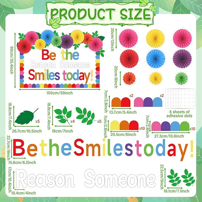 Classroom Bulletin Board Decorations with 3D Paper Fans Inspirational Be The Reason Someone Smiles Today Bulletin Board Set for Back to School Motivational Office Home Wall Door Chalkboard Decor