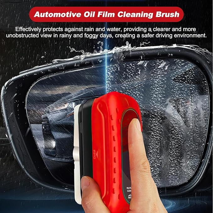 Car Glass Oil Film Cleaner, Automotive Oil Film Cleaning Brush for Car Windows, Clear Vision Glass Cleaner, Cars Windshield Cleaner Tool, Anti-Rain Fog Cleaning Glass Brush (2 Brushes + 2 Refills)
