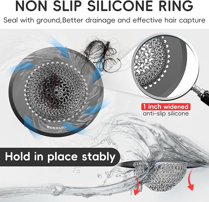 Bathtub Drain Hair Catcher: Fast Drainage Shower Version, Reversible 304 Stainless Steel Protector. Fits Pop-Up & Regular Bathroom Drains (Dark Gray)