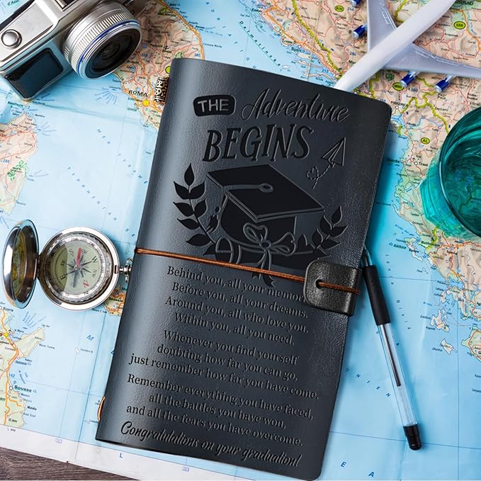 PRSTENLY Graduation Gifts Leather Journal, Graduation Gifts for Her Him 140 Page Refillable Journal, High School University College Graduation Gift Ideas for Women Men(Dark Blue)