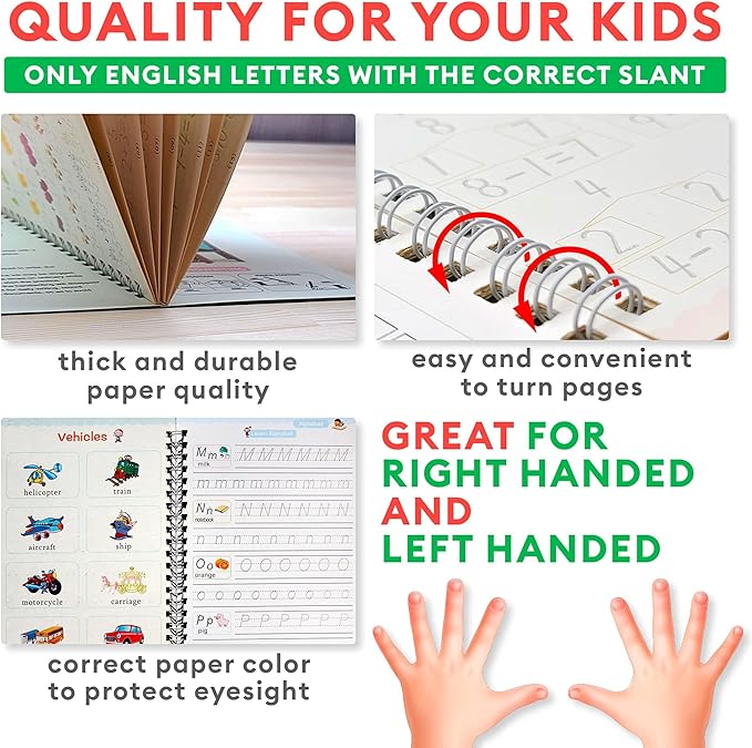 Grooved Magic Practice Copybook for Preschoolers Ages 3-8 Reusable 3D Handwriting Tracing Solution to Improve Pen Control and Fine Motor Skills with Disappearing Ink - Easter Gifts