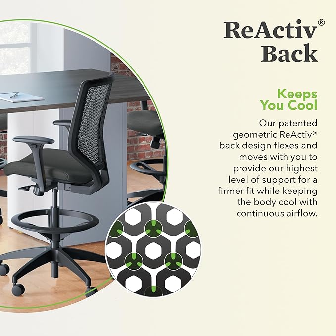 HON Solve Standing Desk Chair with Lumbar Support. ReActiv High Back Support, Ergonomic Office Chair with Foot Rest, Adjustable Height