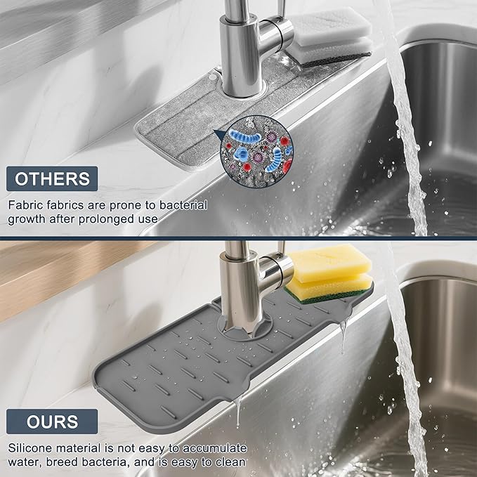 Kitchen Faucet Sink Splash Guard, Silicone Water Catcher Mat – Sink Draining Pad Behind Faucet, Grey Rubber Drying Mat for Kitchen & Bathroom Countertop Protect