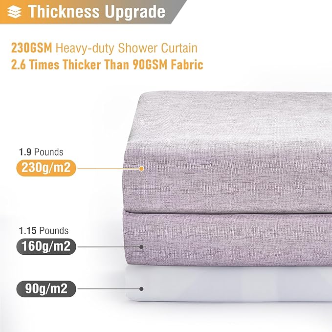 BTTN Extra Long Shower Curtain, 96 Inch Long Linen Textured Heavy Duty Fabric Shower Curtain Set with 12 Plastic Hooks, Tall Decorative Neutral Waterproof Cloth Shower Curtain for Bathroom, Lavender