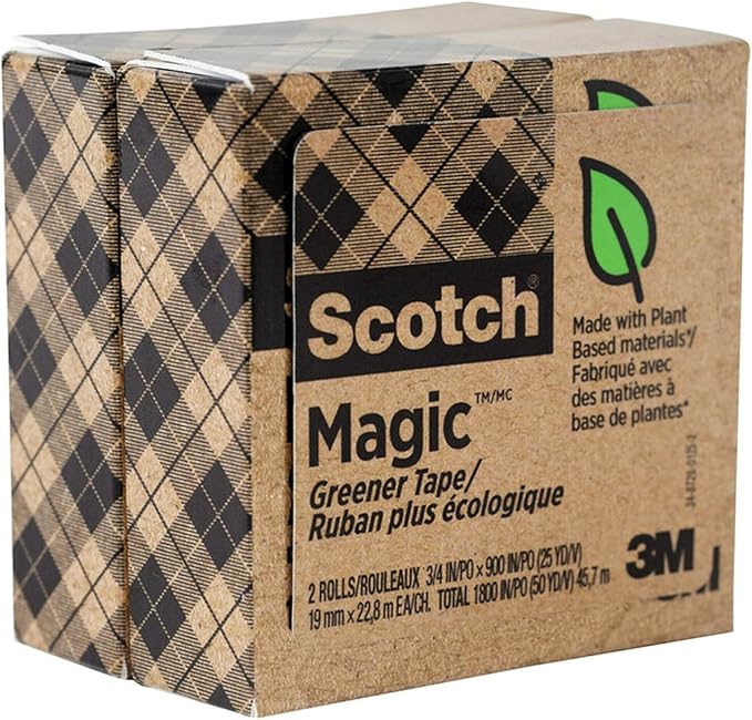 Scotch Magic Greener Tape, 2 Rolls, Numerous Applications, Invisible, Engineered for Repairing, 3/4 x 900 Inches, Boxed (812-2P)