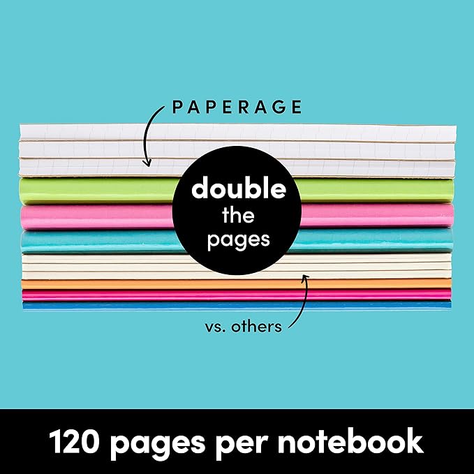 PAPERAGE 6-Pack Composition Notebook Journals, 120 Pages, Kraft Cover with Rainbow Spines, College Ruled Lined Paper, Small Size (8 in x 5.75 in) – for Home, Office or School Supplies