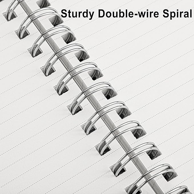 RETTACY Spiral College Ruled Notebook, 300 Pages, A5 Medium Size (5.7" x 8.2"), for School, Work, Writing, Journaling, 100 GSM Thick Paper, Flexible Plastic Cover (Dark Green)