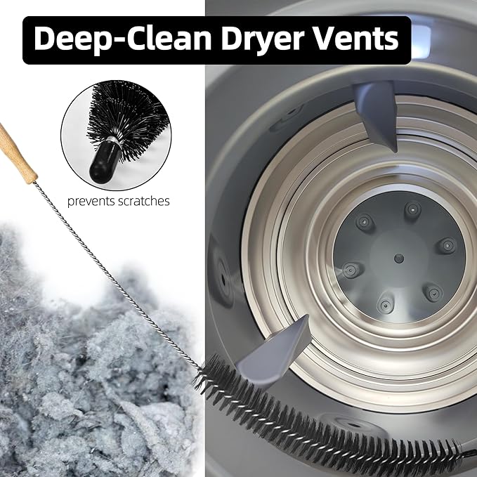 Dryer Lint Brush Vent Cleaner Kit,Included 1Pc 29.5" Refrigerator Coil Cleaning Brushes,2Pc Crevice Cleaning Brush and 1Pc 15" Dryer Vent Hose Cleaner, Washing Machine Cleaning Tools for Household