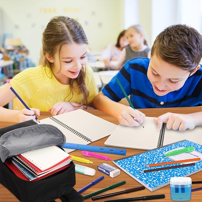 Back to School Supplies with Backpack Kids Kindergarten Preschool Elementary Supply Bundle Kit Middle High School Notebook for K-12 Student Girl Boy Classroom(Black)