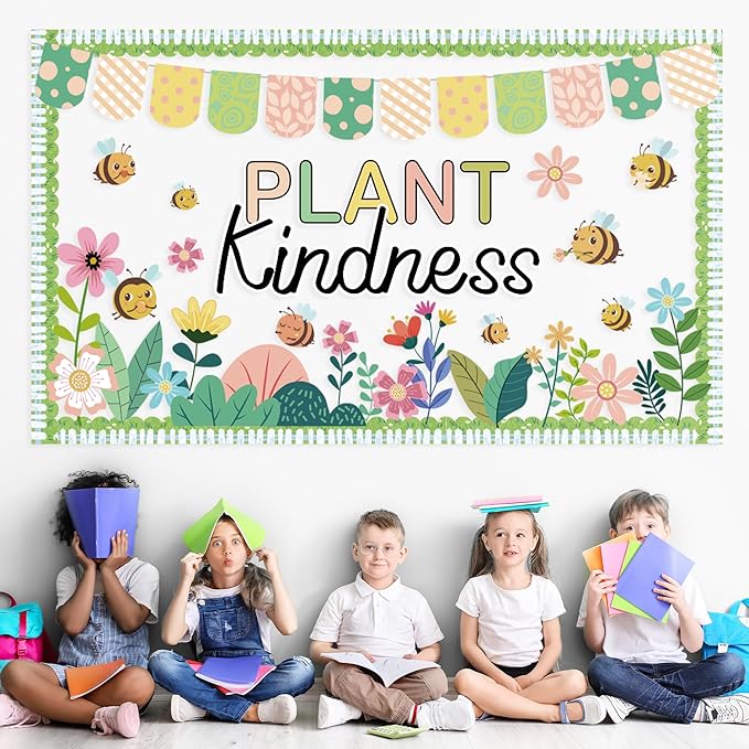 Spring Bulletin Board Set Spring Flower Classroom Decoration Plant Kindness Bulletin Board Decoration Flower Bee Cutouts for School Office Chalkboard Wall Door Decor Supplies