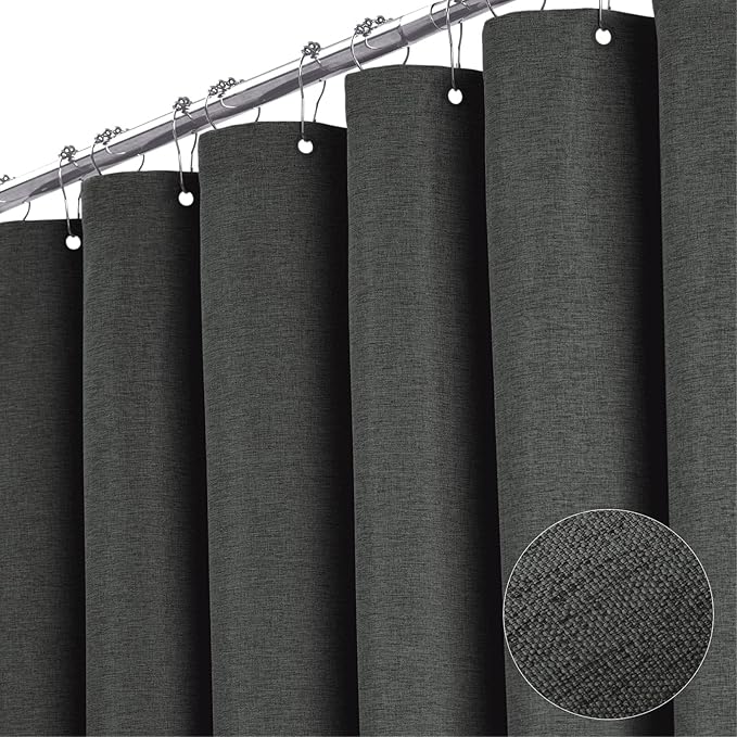 BTTN Stall Fabric Shower Curtain - 36x72 Inch Narrow Linen Cloth Heavy Duty Shower Curtain Set with 6 Plastic Hooks, Hotel Spa Luxury Half Waterproof Neutral Bath Curtains for Bathroom - Charcoal Grey