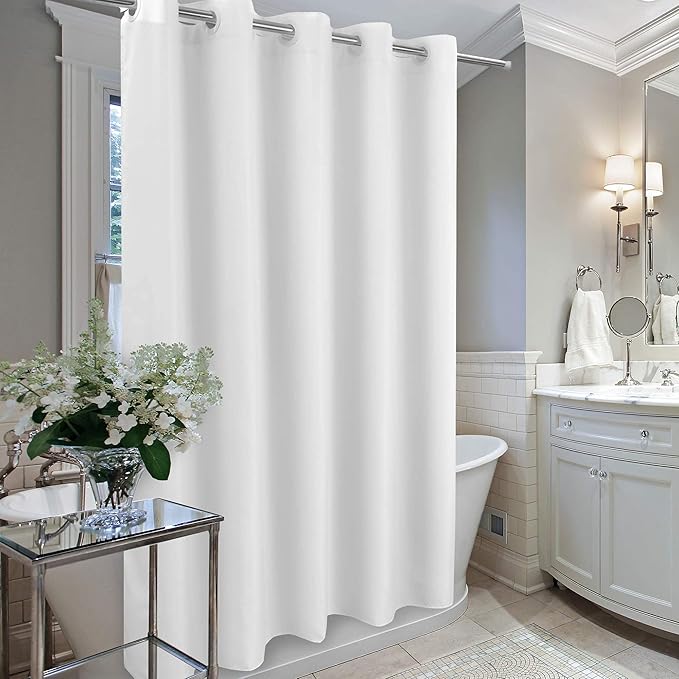 River Dream Extra Long Shower Curtain No Hooks or Liner Needed - Soft Microfiber 84" Long Fabric Shower Curtain Liner Set, Machine Washable & Water Repellent, White