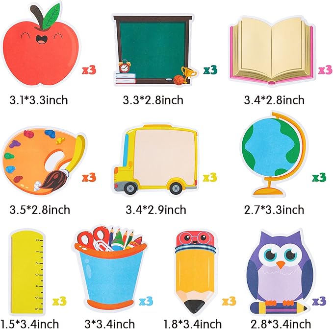 Xqumoi 600Pcs Back to School Sticky Notes Pencil Ruler Book Blackboard Palette Owl Shaped Self-Adhesive Writing Memo Pad for Kids Teens School Classroom Office Home Daily Reminders Notepad Supplies
