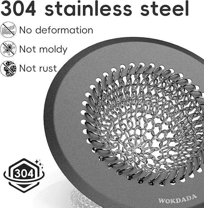 Bathtub Drain Hair Catcher: Fast Drainage Shower Version, Reversible 304 Stainless Steel Protector. Fits Pop-Up & Regular Bathroom Drains (Dark Gray)