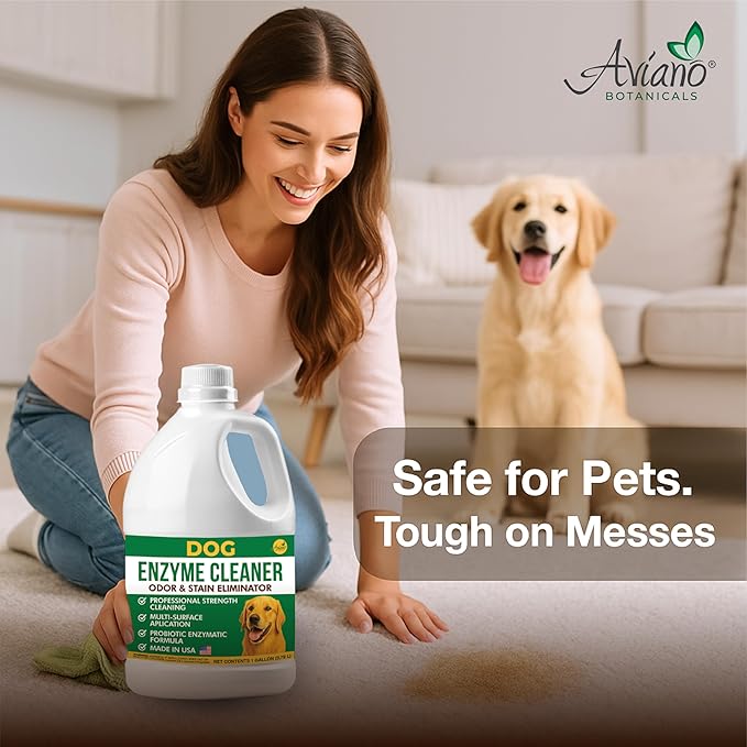 Aviano Enzyme Cleaner for Dog – 1 Gallon – Made in USA – Pet Urine Enzyme Cleaner for Tile, Hardwood, Furniture, Bedding, and Drains – Eliminates Odors with Fresh Lemon Scent