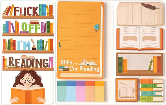 B1ykin Cute Sticky Notes Set - Shhh I’m Reading Self-Stick Notes Pad, 550 Sheets Writing Memo Pages Sticky Notepad for Teacher Appreciation Gifts, School Office Supplies (Funny Book Lovers)