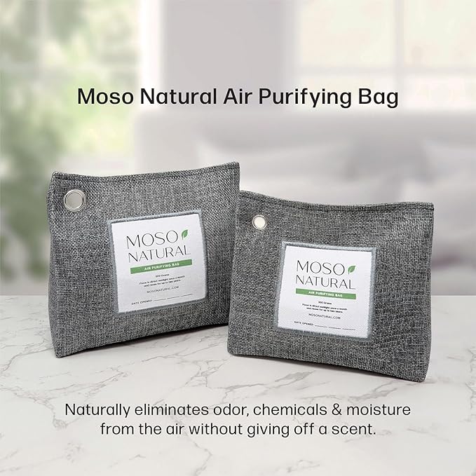 Moso Natural Air Purifying Bag 300g (10.58oz) Premium Bamboo Charcoal Odor Absorber for Home & Pet, Closet Odor Eliminator & Small Room Deodorizer, Unscented Charcoal Bags Last 2 Years (2 Pack)