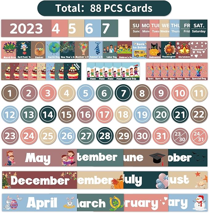 Monthly Calendar Pocket Chart for Classroom, Printed Days of The Week with Cards, Learning for Home or Kindergarten, Teacher Must Have Supplies That Fits Any School Décor (White)