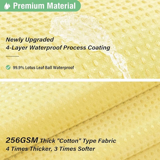 Dynamene Extra Long Shower Curtain - 84 Inch Long Waffle Weave Heavy Duty Fabric Bathroom Shower Curtain, Neutral Weighted Hotel Thick Bath Curtain Set with 12 Plastic Hooks,72x84, Yellow