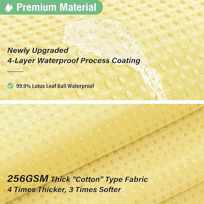 Dynamene Long Fabric Shower Curtain - 78 inch Long Waffle Weave Weighted Cloth Shower Curtains for Bathroom, Neutral Heavy Duty Hotel Spa Luxury Bath Curtain Set with 12 Hooks, 72x78, Yellow