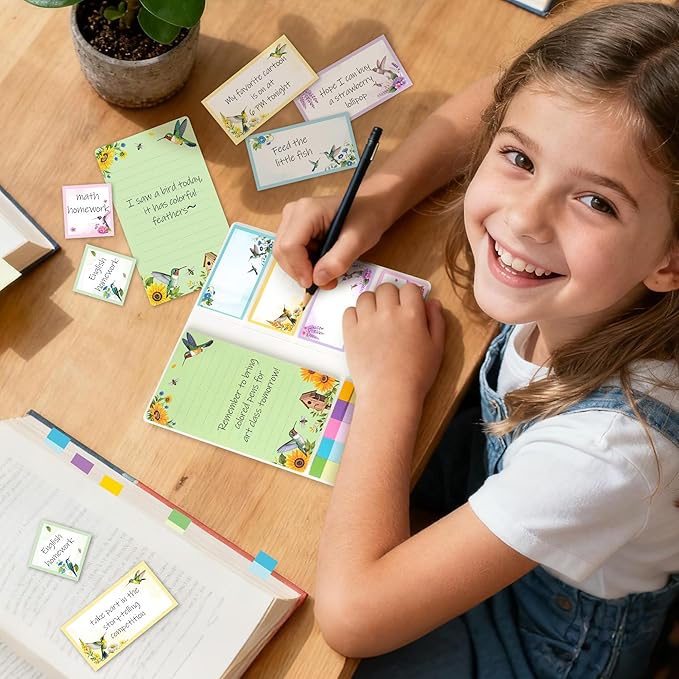B1ykin Cute Sticky Notes Set - I Just Really Like Hummingbird Self-Stick Notes Pad, 550 Sheets Writing Memo Pages Sticky Notepad for Teacher Appreciation Gifts, School Office Supplies (Hummingbird)