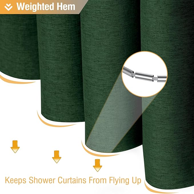 BTTN Fabric Shower Curtain, Linen Textured Heavy Duty Polyester Cloth Shower Curtain Set with 12 Plastic Hook, Hotel Luxury Waterproof Decorative Shower Curtain for Bathroom - 72x72 - Emerald Green