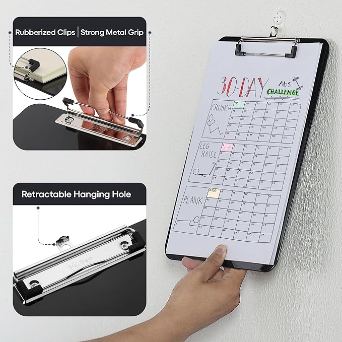 Mr. Pen- Plastic Clipboard, Letter Size, Black, Clipboard Plastic, Low-Profile Metal Clip with Retractable Hanging Hole