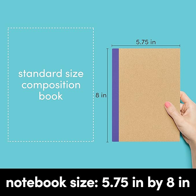 PAPERAGE 12-Pack Composition Notebook Journals, 120 Pages, Kraft Cover with Rainbow Spines, College Ruled Lined Paper, Small Size (8 in x 5.75 in) – for Home, Office or School Supplies